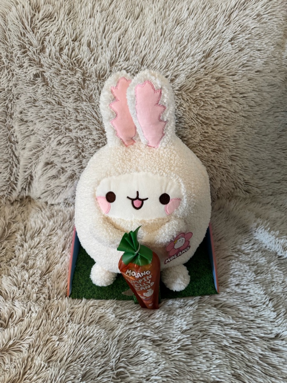 Plush Molang Bunny Soft Cream & Pink Stuffed Animal
